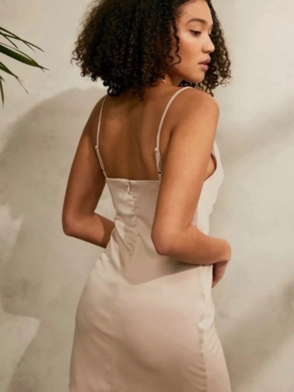 urban outfitters champagne satin slip dress cowl neck size m - Picture 2 of 12